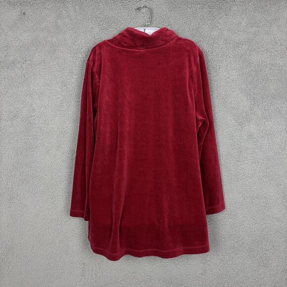 pureJill Velvet Velour Top Sz XL petite Turtleneck Crimson Red Pima Cotton Blend - Picture 4 of 14